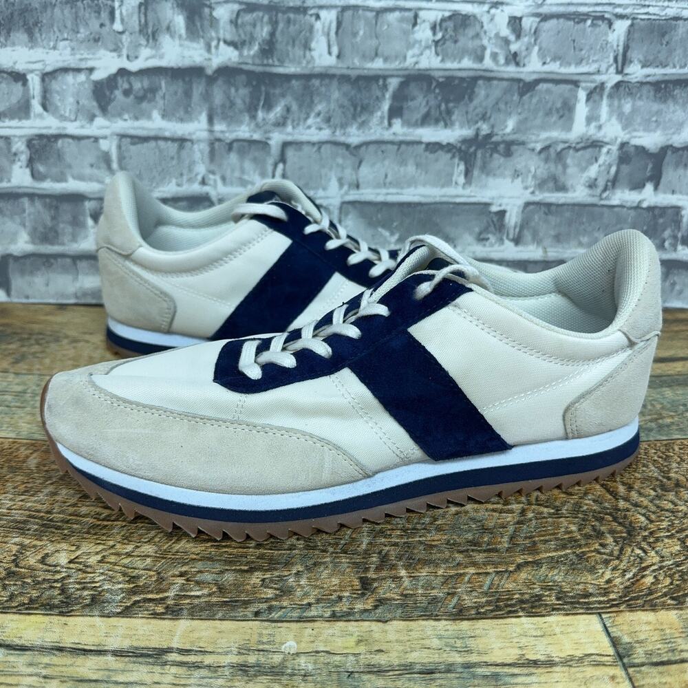 J. Crew Colorblock Ivory Navy Blue Sneakers BA972 Womens Size 9 New